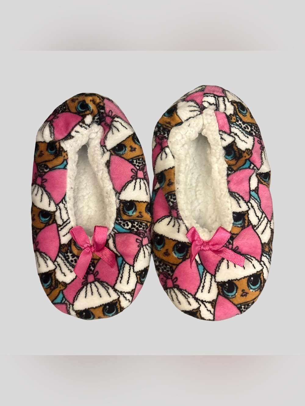 LOL Surprise! Kids Cozy Pink Character Print Faux-Fur Lined Slippers Size 1-2